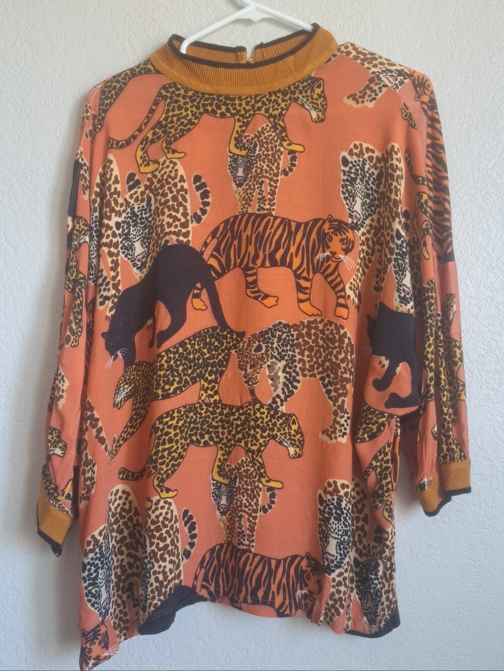 Anthro Conditions Apply Orange Leapord Tiger Cst Print Dolman Sleeve Top Size M